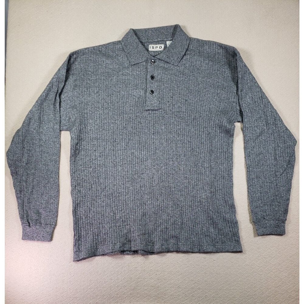 Ispo Sweater Womens Medium Gray Cotton Collar Long Sleeve Ribbed Knit Pullover